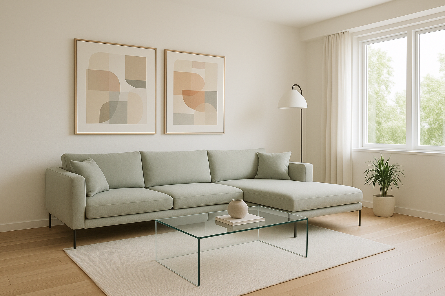 change the wall art into an abstract one and add sage cushions